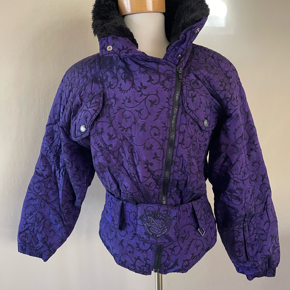 Vintage Nils Ski Jacket Womens 8 Full Zip Purple Belted Snowboard Ski Coat